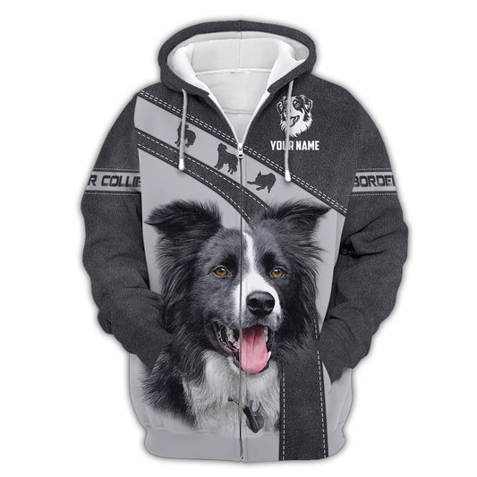 Personalized Border Collie Zip Hoodie - Realistic Dog Face Design