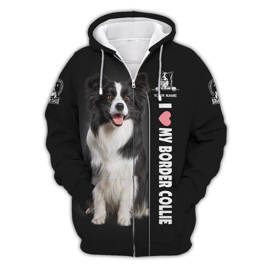 Personalized Name Border Collie Zip Hoodie - Cozy Pet Lover Style