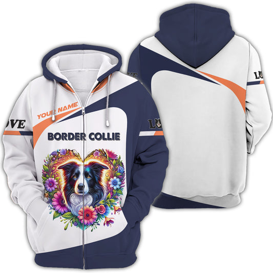 Personalized Border Collie Hoodie - Floral Heart Design